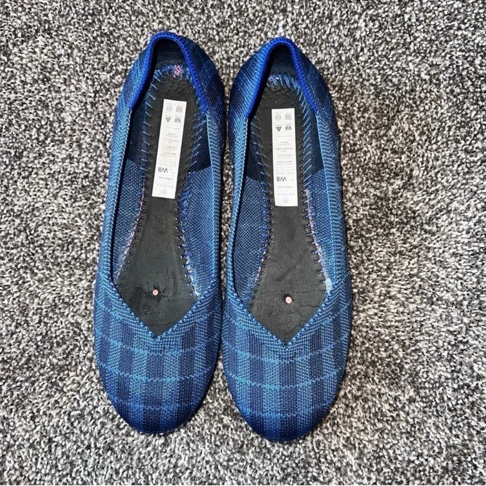 Rothy's RARE Retired The Flat in Indigo Gingham Retired size 8 - Picture 2 of 5